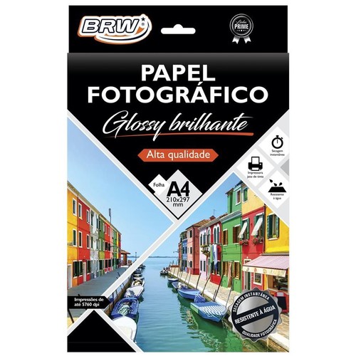 PAPEL FOTOGRAFICO A4 BRW GLOSSY BRILHANTE 210X297MM ALTA QUALIDADE C/50