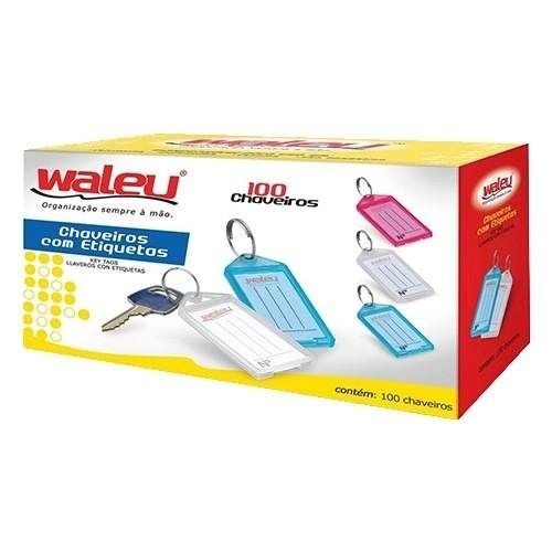 CAIXA C/100 CHAVEIROS COM ETIQUETAS WALEU