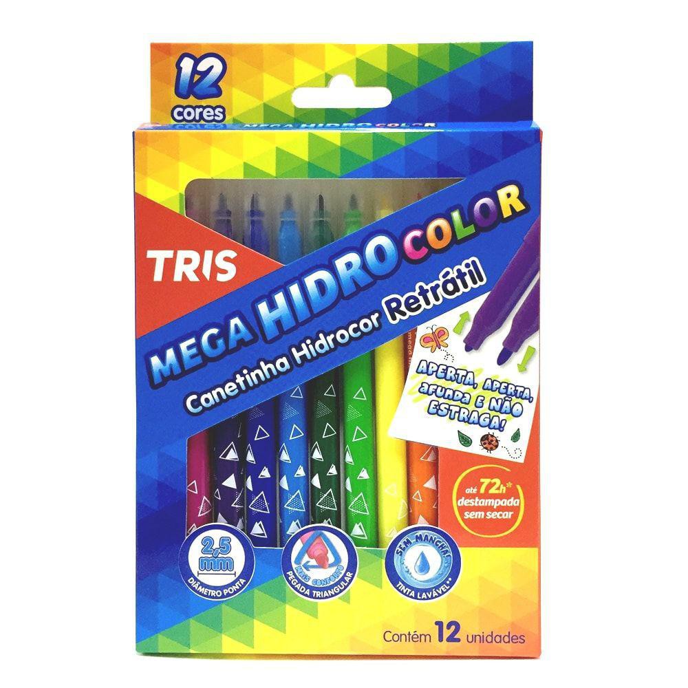 CANETA HIDROCOLOR C/12 CORES RETRATIL TRIS