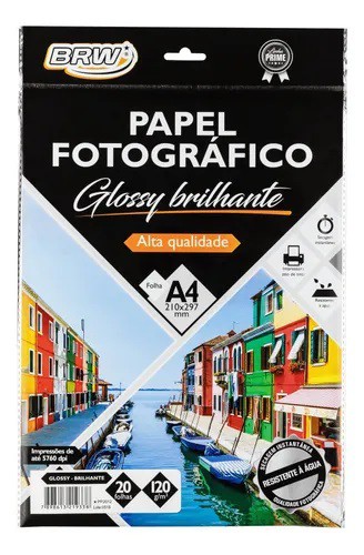 PAPEL FOTOGRAFICO A4 BRW GLOSSY BRILHANTE 210X297MM ALTA QUALIDADE C/20