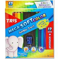 LAPIS DE COR C/12 MEGA + APONTADOR SOFT JUMBO TRIS 