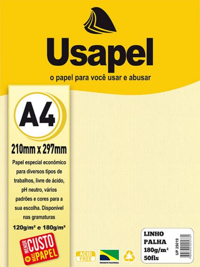 PAPEL USAPEL LINHO PALHA CORES C/50 A-4 180GR