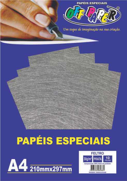 PAPEL FELTRO 30G 10F PRATA OFF PAPER