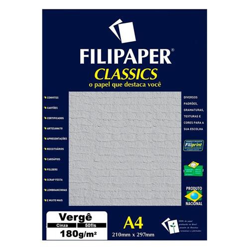 PAPEL VERGE FILIPAPER A4 180GR C/50 F CINZA