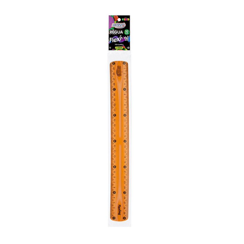 RÉGUA PLASTICA FLEXÍVEL 30CM NEON BRW LARANJA