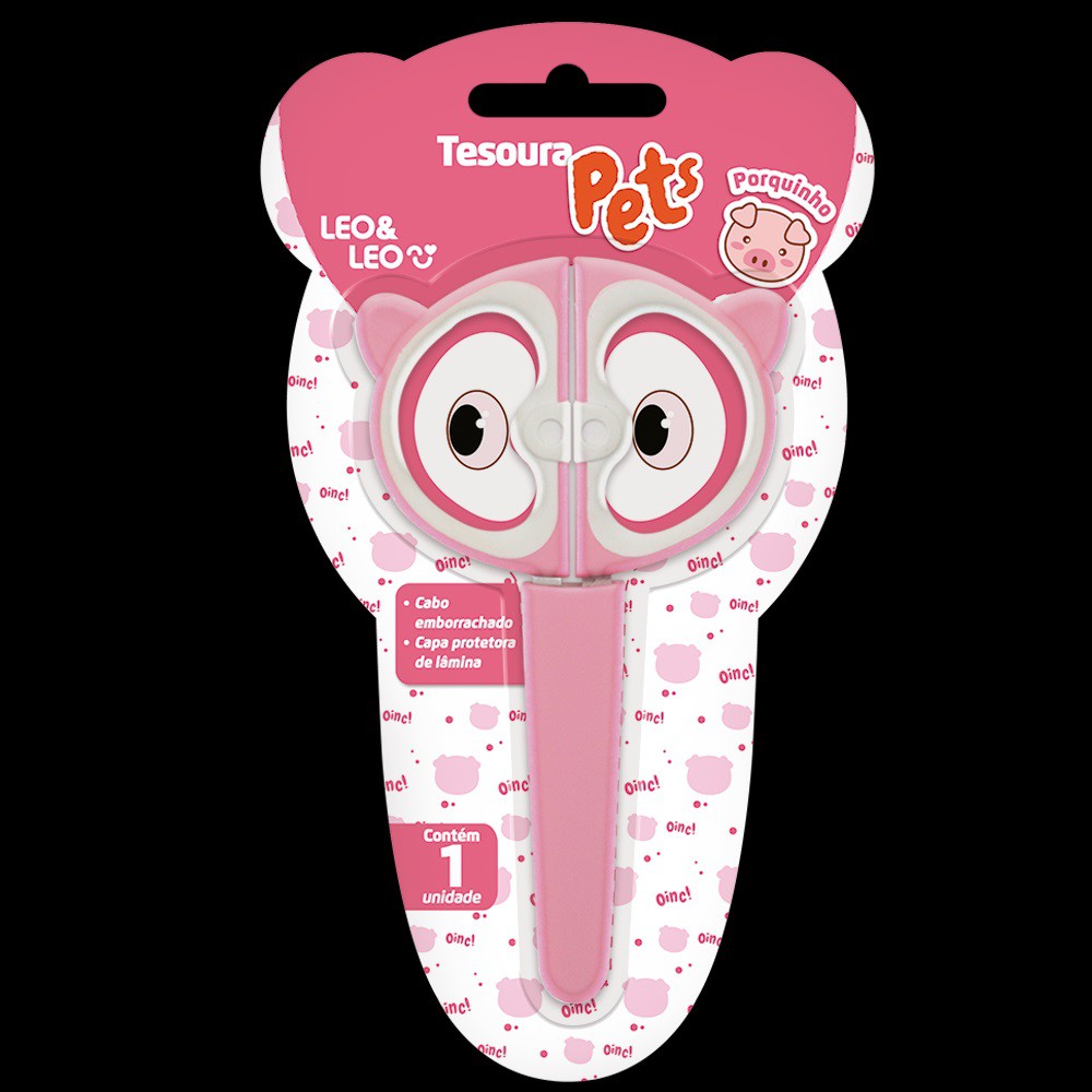 TESOURA ESCOLAR PETS LEO PORQUINHO