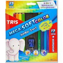 LAPIS DE COR C/12 MEGA + APONTADOR SOFT JUMBO TRIS 
