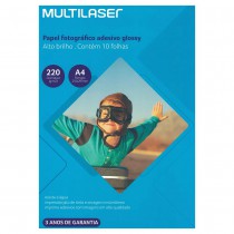 PAPEL A4 GLOSSY ADESIVA 220G 10F MULTILASER