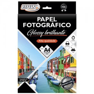 PAPEL FOTOGRAFICO A4 BRW GLOSSY BRILHANTE 210X297MM ALTA QUALIDADE C/50