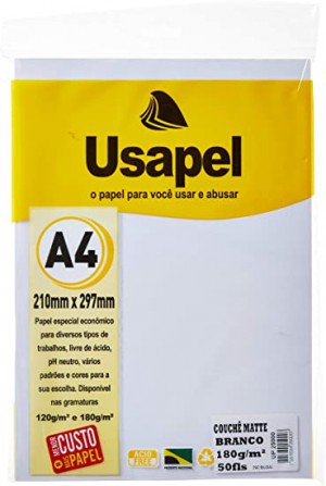 PAPEL USAPEL COUCHE BRANCO C/50 A-4 180GR