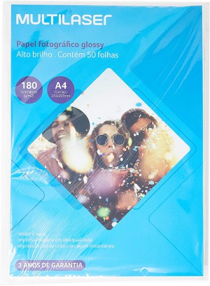 PAPEL A4 HIGH GLOSSY 180G 50F MULTILASER