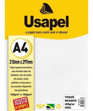PAPEL USAPEL VERGE BRANCO C/50 A-4 180GR