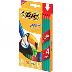 LAPIS DE COR C/12 + 4 LAPIS BIC
