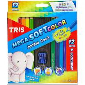 LAPIS DE COR C/12 MEGA + APONTADOR SOFT JUMBO TRIS 