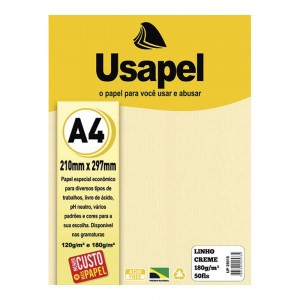 PAPEL USAPEL LINHO CREME CORES C/50 A-4 180GR
